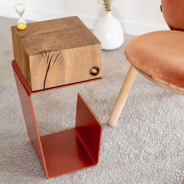 Burgundy Hue Side Table Modern Oak Top Nightstand - image 1