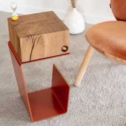 Burgundy Hue Side Table Modern Oak Top Nightstand