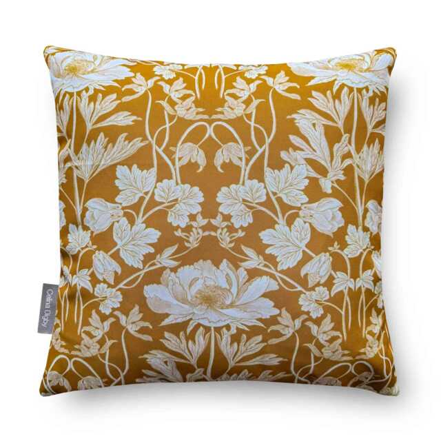 Water Weather Resistant Garden Cushion, Outdoor Pillow Summer Mustard Gold Floral, 2 Sizes Inc Padding - Handmade in The UK By Celina Digby - image 1