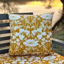 Water Weather Resistant Garden Cushion, Outdoor Pillow Summer Mustard Gold Floral, 2 Sizes Inc Padding - Handmade in The UK By Celina Digby - thumbnail 2