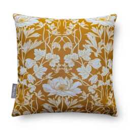 Water Weather Resistant Garden Cushion, Outdoor Pillow Summer Mustard Gold Floral, 2 Sizes Inc Padding - Handmade in The UK By Celina Digby - thumbnail 1
