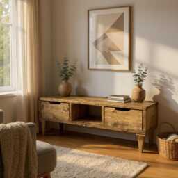 Tv/Media Unit Made From Reclaimed - Tv Wood Legs Drawers - thumbnail 2
