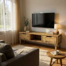 Tv/Media Unit Made From Reclaimed - Tv Wood Legs Drawers