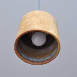 Artisan Raku Pendant Lamp - Narrow Petite Shade, Blue, White & Green Glazed Interior, Small Ceramic Hanging Light - thumbnail 1