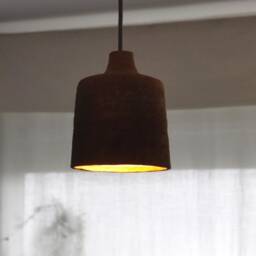 Artisan Raku Pendant Lamp - Narrow Petite Shade, Blue, White & Green Glazed Interior, Small Ceramic Hanging Light - thumbnail 2