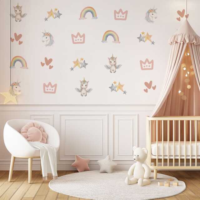 Unicorn Wall Decals Girls Bedroom Decor Nursery Stickers Rainbow Baby Girl Room - image 1