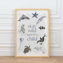 Stay Wild Ocean Child Watercolour Style Poster Ocean-Themed Wall Art For Kids, Animals Print, Under The Sea Theme Home Decor, Nursery - thumbnail 2