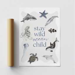 Stay Wild Ocean Child Watercolour Style Poster Ocean-Themed Wall Art For Kids, Animals Print, Under The Sea Theme Home Decor, Nursery - thumbnail 3