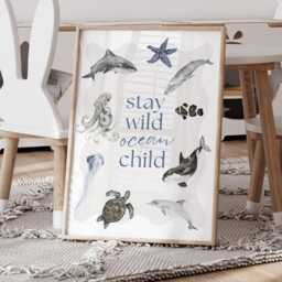 Stay Wild Ocean Child Watercolour Style Poster Ocean-Themed Wall Art For Kids, Animals Print, Under The Sea Theme Home Decor, Nursery - thumbnail 1