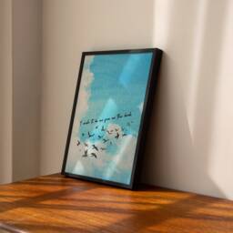 Blue Sky & Birds Print - I Wish To Bee As Free The Birds, Cloudy Sky, Freedom Print, Flock Of Nature Art, Inhale Exhale Calmness - thumbnail 2