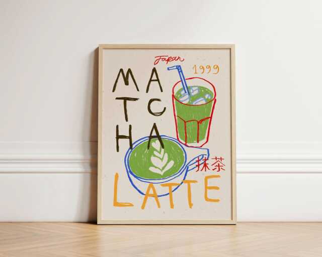 Matcha Latte Print, Coffee Poster, Kitchen Wall Art, Decor, Aesthetic Apartment Trendy Unframed - image 1