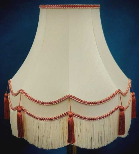 Handmade Cream Fabric Lampshade Terracotta Rope Braid & Tassels - image 1