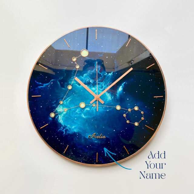 Pisces Star Constellation Glass Wall Clock Celestial Sky Art On Dark Blue Nebula Background - image 1