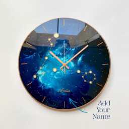 Pisces Star Constellation Glass Wall Clock Celestial Sky Art On Dark Blue Nebula Background - thumbnail 1