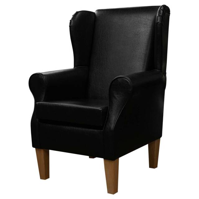 Black Faux Leather Handmade Wingback Armchair - Fireside Accent Upholstered Chair British Custom Made - image 1