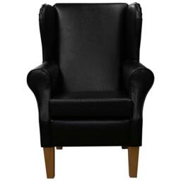 Black Faux Leather Handmade Wingback Armchair - Fireside Accent Upholstered Chair British Custom Made - thumbnail 2