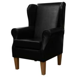 Black Faux Leather Handmade Wingback Armchair - Fireside Accent Upholstered Chair British Custom Made