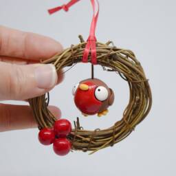 Robin Ornament, Mini Christmas Wreath, When Robins Appear, Tree Decoration - thumbnail 2