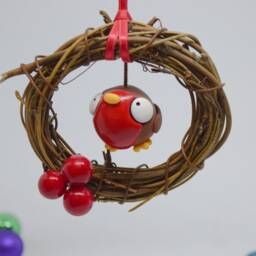 Robin Ornament, Mini Christmas Wreath, When Robins Appear, Tree Decoration - thumbnail 3