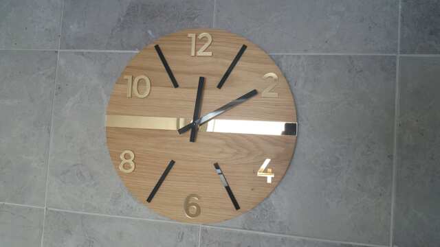 Wall Clock Wood Clock Large Wall Gift Decor Unique Oak Clocks Mirror Gold Black - image 1