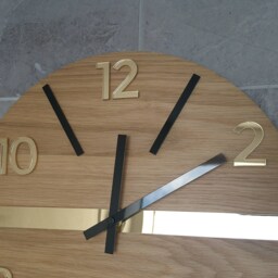 Wall Clock Wood Clock Large Wall Gift Decor Unique Oak Clocks Mirror Gold Black - thumbnail 3