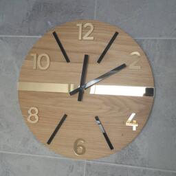 Wall Clock Wood Clock Large Wall Gift Decor Unique Oak Clocks Mirror Gold Black - thumbnail 2