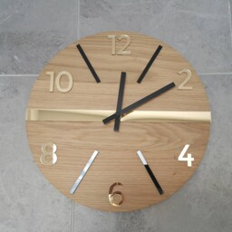 Wall Clock Wood Clock Large Wall Gift Decor Unique Oak Clocks Mirror Gold Black - thumbnail 4