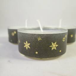 star Candles, Decorated Tea Lights, Washi Tealights, Snowflake Party Black Neutral Candles, Favours, Party Bags - thumbnail 3