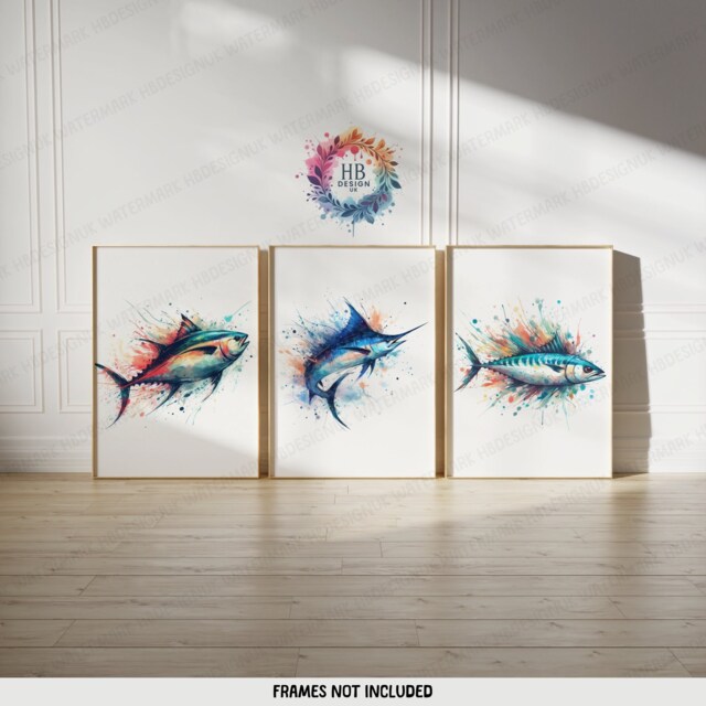 Sea Fishing Wall Art - Set Of 3 Fish Prints - Gifts For Men Watercolour Angler Illustration Angling Gift - image 1