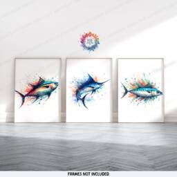 Sea Fishing Wall Art - Set Of 3 Fish Prints - Gifts For Men Watercolour Angler Illustration Angling Gift - thumbnail 2
