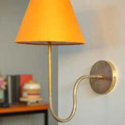 Brass Wall Lamp With Fabric Shade Handmade Vintage Sconce - thumbnail 3