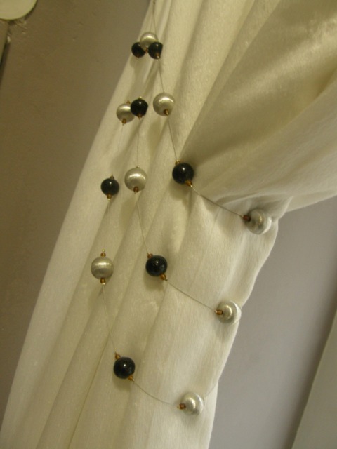 Inox Silver-Black Metallic Balls&beads Curtain Triple Embrasse Tiebacks-1Meter Length Tassel Beads & Metal Drapes Tiebacks - image 1