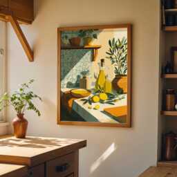 Mediterranean Kitchen Wall Art - Lemon & Olive Oil Poster Print Rustic Farmhouse D??cor - thumbnail 3