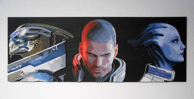 Squad, Garrus, Shepard, Liara Art Portrait, 3D Wall Decor, Scroll Saw Art, Wood Video Game - image 1