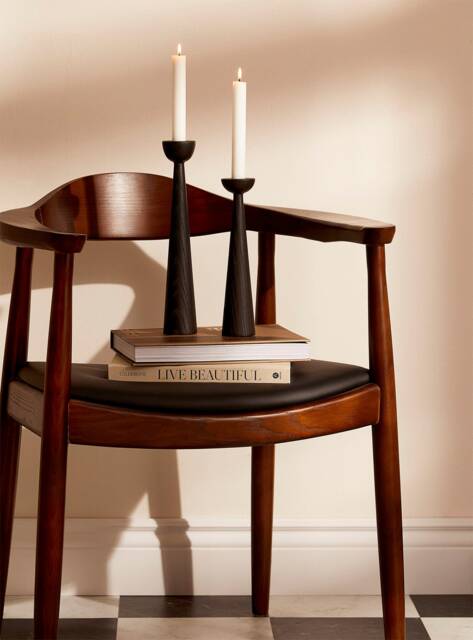 Victoria Black Ash Set Of 2 Handturned Minimalist Wood Candlestick - image 1