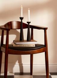 Victoria Black Ash Set Of 2 Handturned Minimalist Wood Candlestick - thumbnail 1