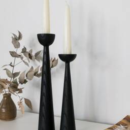 Victoria Black Ash Set Of 2 Handturned Minimalist Wood Candlestick - thumbnail 3