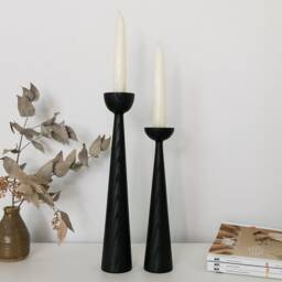 Victoria Black Ash Set Of 2 Handturned Minimalist Wood Candlestick - thumbnail 2