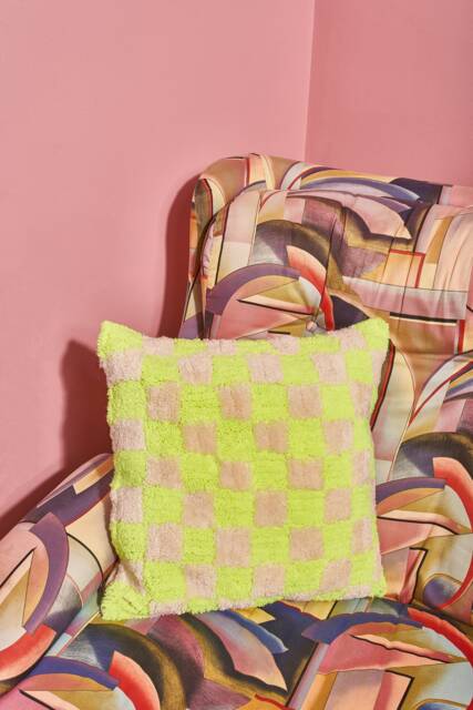 Neon Check Tufted Pillow, Gift For A Girl, Guy, Present, Home Decor, Dorm - image 1
