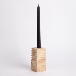 Natural Travertine Candlestick Holder Horizontal Lined Stone, 4.7