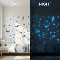Glow in The Dark Wall Stickers Ocean Themed Kids Room Decor Sea Animals. Whales, Turtles, Exotic Fish, Coral, Jelly Fish. Birthday Art - thumbnail 1
