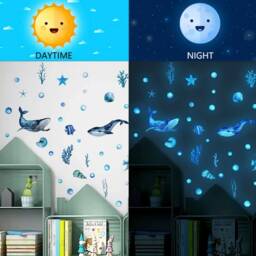 Glow in The Dark Wall Stickers Ocean Themed Kids Room Decor Sea Animals. Whales, Turtles, Exotic Fish, Coral, Jelly Fish. Birthday Art - thumbnail 2