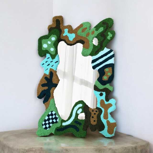 Handmade Tufted Melting Mirror Modern Green Punch Needle Wall Art - image 1