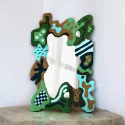 Handmade Tufted Melting Mirror Modern Green Punch Needle Wall Art - thumbnail 1