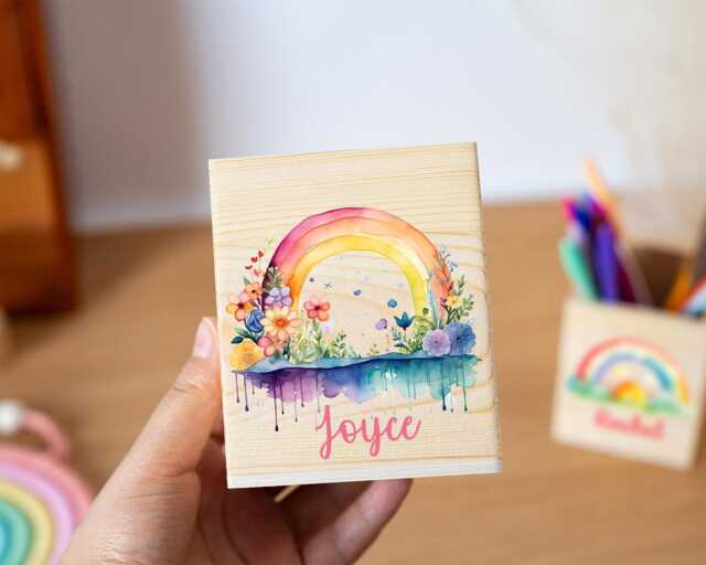 Personalized Rainbow Pencil Holder With Name, Custom Wooden Cup For Kids, Teacher Gifts, Birthday Gifts Girls, New Year - image 1