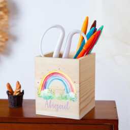 Personalized Rainbow Pencil Holder With Name, Custom Wooden Cup For Kids, Teacher Gifts, Birthday Gifts Girls, New Year - thumbnail 2