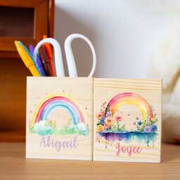Personalized Rainbow Pencil Holder With Name, Custom Wooden Cup For Kids, Teacher Gifts, Birthday Gifts Girls, New Year - thumbnail 3
