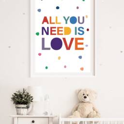 Girls Nursery Prints, All You Need Is Love Print, Rainbow Wall Art, Bedroom, Playroom Inspirational Quotes, Boys Print - thumbnail 2