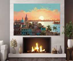 Havana Canvas Print, Abstract Wall Art, Skyline, Painting, Cuba Framed & Ready To Hang - thumbnail 1