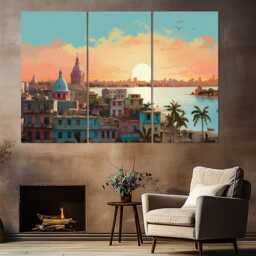 Havana Canvas Print, Abstract Wall Art, Skyline, Painting, Cuba Framed & Ready To Hang - thumbnail 3